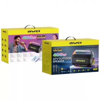 AWEI KT20 Portable Wireless Speaker 400W Bluetooth 5.3 with Karaoke Set Black
