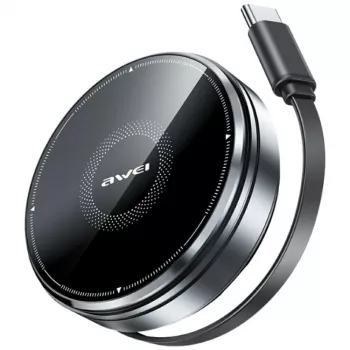 AWEI W27 3-u-1 bežična stanica za punjenje 15W brzo punjenje s USB-C kabelom crna