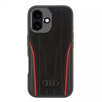 Audi MagSafe tvrda futrola od prave kože za iPhone 16 crno-crvena
