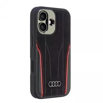 Audi MagSafe tvrda futrola od prave kože za iPhone 16 crno-crvena