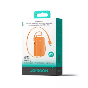 Joyroom JR-PR2 power bank 35W 10000mAh s ugrađenim USB-C i Lightning kabelima - narančasti
