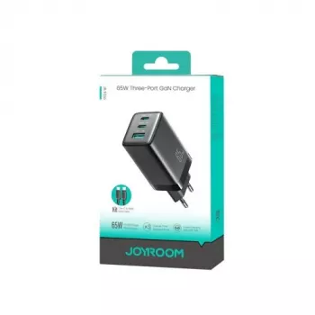 Joyroom JR-TG10 65W GaN mrežni punjač 2x USB-C + USB-A s 100W USB-C na USB-C kabelom 1,2m crni