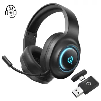 QCY Heroad V200 Tri-Mode Gaming Headset with 7.1 Surround Sound, 240h Battery, Detachable Microphone - Black