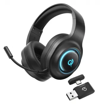 QCY Heroad V200 Tri-Mode Gaming Headset with 7.1 Surround Sound, 240h Battery, Detachable Microphone - Black
