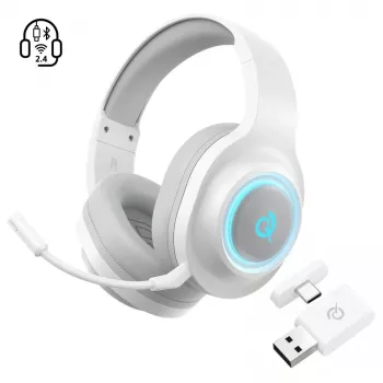 QCY Heroad V200 Tri-Mode Gaming Headset with Virtual 7.1 Surround Sound, 240h Battery, Detachable Microphone - White