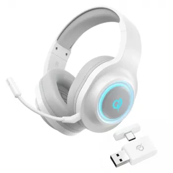 QCY Heroad V200 Tri-Mode Gaming Headset with Virtual 7.1 Surround Sound, 240h Battery, Detachable Microphone - White