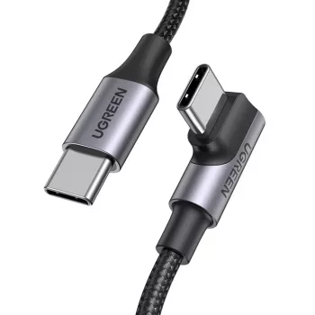 UGREEN USB-C na USB-C kutni kabel US334 5A PD 100W 2m crni