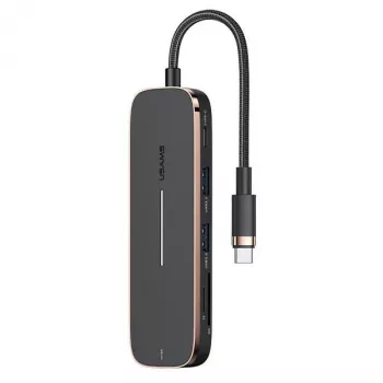 USAMS SJ575HUB01 USB-C hub 2x USB-A USB-C PD HDMI SD Micro SD čitač kartica crni