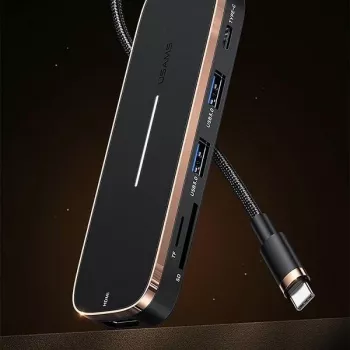 USAMS SJ575HUB01 USB-C hub 2x USB-A USB-C PD HDMI SD Micro SD čitač kartica crni
