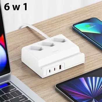 USAMS 65W Super SiFast punjenje USB produžna utičnica EU bijela CC160TC01 (US-CC160)