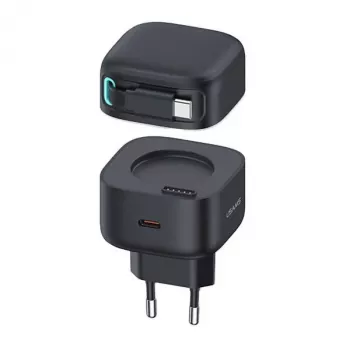 USAMS XMF Series CC202TC01 35W GaN brzi punjač s uvlačivim USB-C kabelom, crni