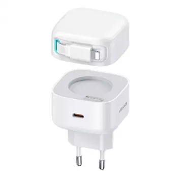 USAMS XMF Series CC209TC02 GaN 35W brzi punjač s uvlačivim Lightning kabelom, bijeli