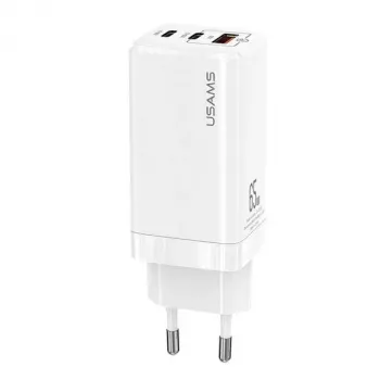 USAMS GaN 65W brzi punjač MT T33 PD 2xUSB-C + USB-A bijeli CC110TC02 (US-CC110)