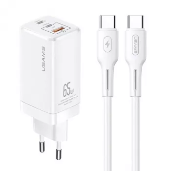 USAMS GaN 65W USB-C punjač MTXLOGTC02 bijeli s 100W USB-C kabelom