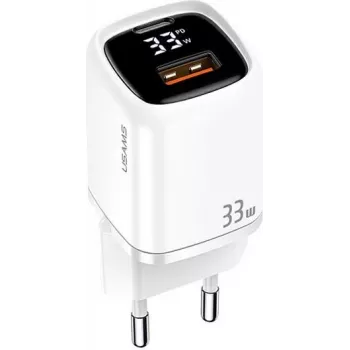 USAMS 33W USB-C + USB-A zidni punjač PD3.0 QC3.0 brzo punjenje bijeli CC152TC02