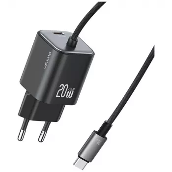 USAMS 20W GaN brzi punjač s USB-C kabelom, crni