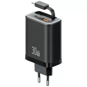 USAMS Xiang Series CC296 30W zidni punjač s USB-C i USB-A, crni