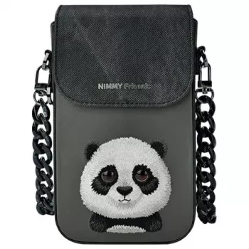 Nimmy 3-u-1 set: torbica za mobitel + novčanik + futrola za tracker, crna, Big Eyed Pet 2.0 Panda
