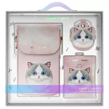 Nimmy 3-u-1 set torbice za mobitel nošene preko ramena, novčanika i držača za tracker - ružičasta Big Eyed Pet 2.0 Cat