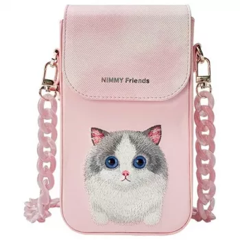 Nimmy 3-u-1 set torbice za mobitel nošene preko ramena, novčanika i držača za tracker - ružičasta Big Eyed Pet 2.0 Cat