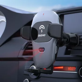 Dudao auto držač za mobitel s integriranim Qi punjačem 15W sivi (F20xs)