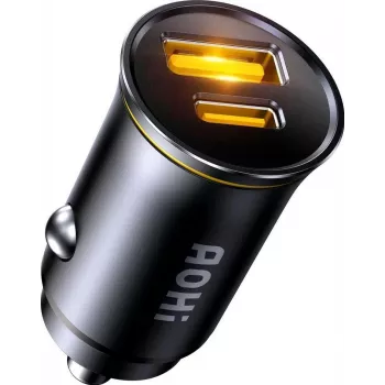 AOHi Superauto PD 65W GaN zidni punjač 1x USB-C 1x USB-A crni