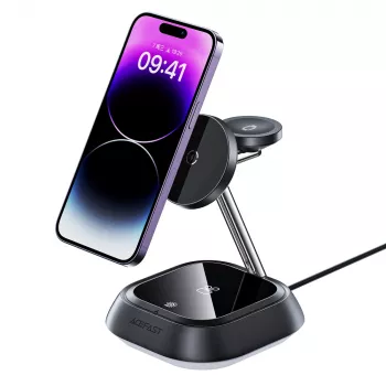 ACEFAST E16 3-u-1 bežična stanica za punjenje 15W za telefon / slušalice / sat - crna