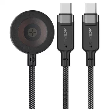 ACEFAST C6-11 3-u-1 USB-C na 2x USB-C i Qi bežični kabel za punjenje, 100W, 1,2m, crni