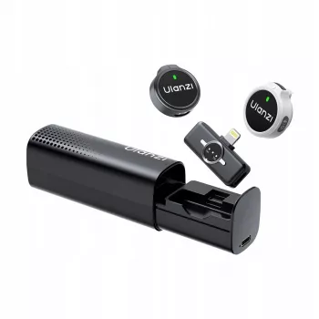 ULANZI A21/A056 Wireless Microphone System with Charging Case for Lightning iOS Devices - 2 Transmitters, 100m Range