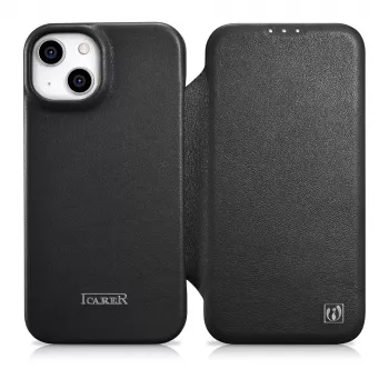 iCarer CE Premium Leather Folio Case za iPhone 14 Plus, magnetni zatvarač, MagSafe, crna (WMI14220715-BK)