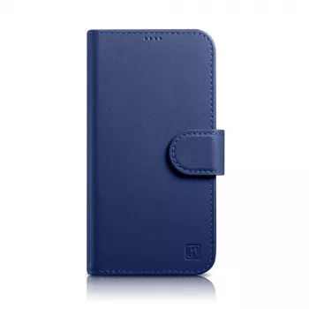 iCarer Wallet Case 2u1 za iPhone 14 Plus - prava kožna flip futrola s RFID blokiranjem, pretincima za kartice, potpornim stalkom - plava