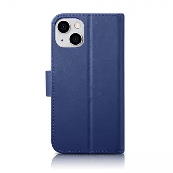 iCarer Wallet Case 2u1 za iPhone 14 Plus - prava kožna flip futrola s RFID blokiranjem, pretincima za kartice, potpornim stalkom - plava