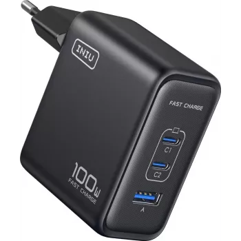 INIU Leopard punjač 100W GaN USB-C EU utikač, crni