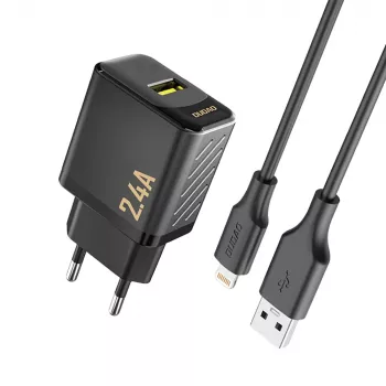 Dudao A23LEU adapter 12W 1xUSB-A (1m USB-A na Lightning kabel uključen) crni