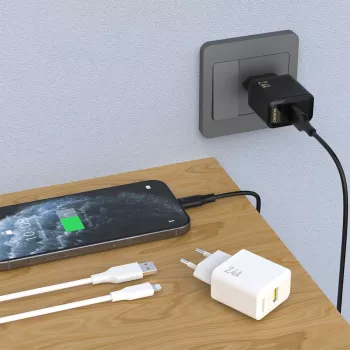 Dudao A23LEU adapter 12W 1xUSB-A (1m USB-A na Lightning kabel uključen) crni