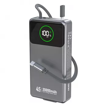 Powerbank Dudao K31 Pro 45W 20000mAh s integriranim izvlačivim USB-C kabelom - siva