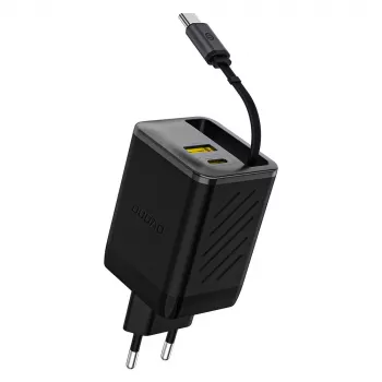 Dudao A67EU GaN 67W punjač s integriranim izvlačivim USB-C kabelom, Power Delivery Quick Charge - crna