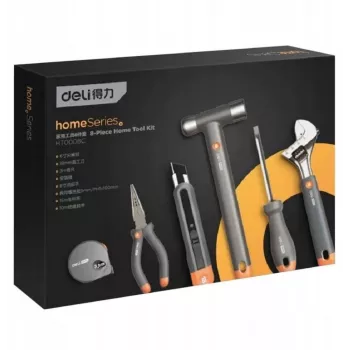 Deli D895485 Household Tool Set, 8-Piece, Grey