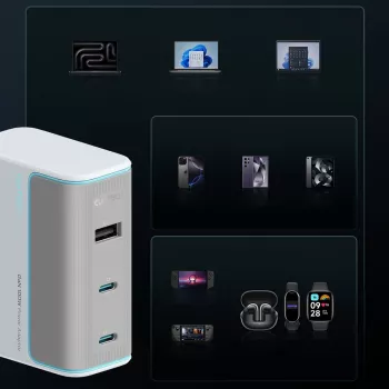 CUKTECH AD1003EU 100W GaN zidni punjač 2x USB-C + USB-A s kabelom - bijela