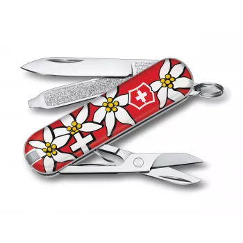 Victorinox Classic SD Printed džepni nož, Edelweiss dizajn, 58 mm, crveni (0.6223.840)