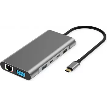 VALUE USB-C dokirna stanica 10-u-1 4K60 2xHDMI 1xDP/VGA/GbE USB-C 2x PD - Digital/Data