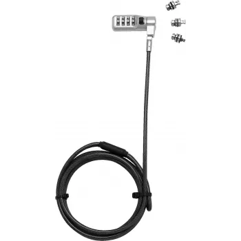 DICOTA univerzalni sigurnosni kabel s bravom i 3 izmjenjive glave, kombinirana brava, kabel 2 m, crni