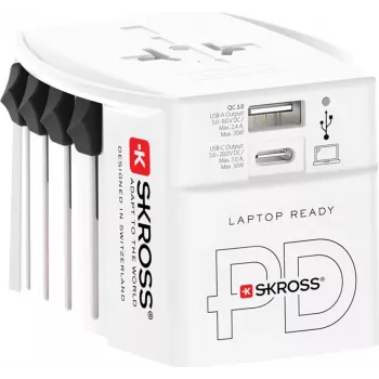 SKROSS MUV USB AC30PD svjetski putni adapter s USB punjačem, bijeli
