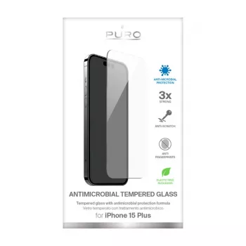 PURO antibakterijska zaštitna folija od kaljenog stakla za Apple iPhone 15 Plus