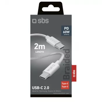 SBS TECABLE TISSUE TCC2G USB-C na USB-C kabel 2m 60W Power Delivery - sivi
