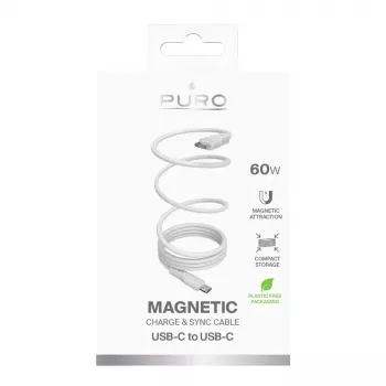 PURO ELEKTRIK magnetski USB-C na USB-C kabel 60W USB 3.2 (20 Gbit/s) 1m, bijeli