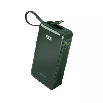SBS Power Bank 10000 mAh s ugrađenim USB-C kabelom, zelena