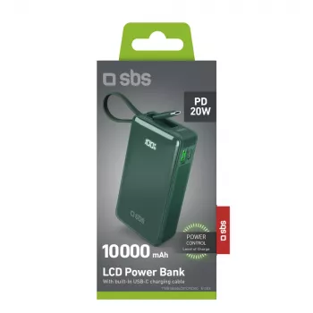 SBS Power Bank 10000 mAh s ugrađenim USB-C kabelom, zelena
