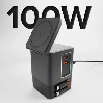 SBS Power Dock 6-u-1 stanica za punjenje s MagSafe, postoljem i USB-C kabelima 65W – crna