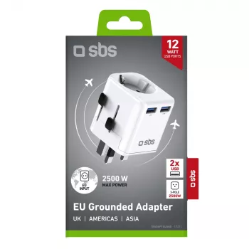 SBS univerzalni putni adapter EU 2xUSB-A, bijeli
